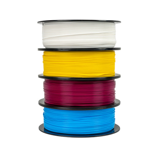 Matter3D CMYK PLA Bundle – Cyan, Magenta, Yellow & White 3D printing filament set for vibrant, high-quality prints.